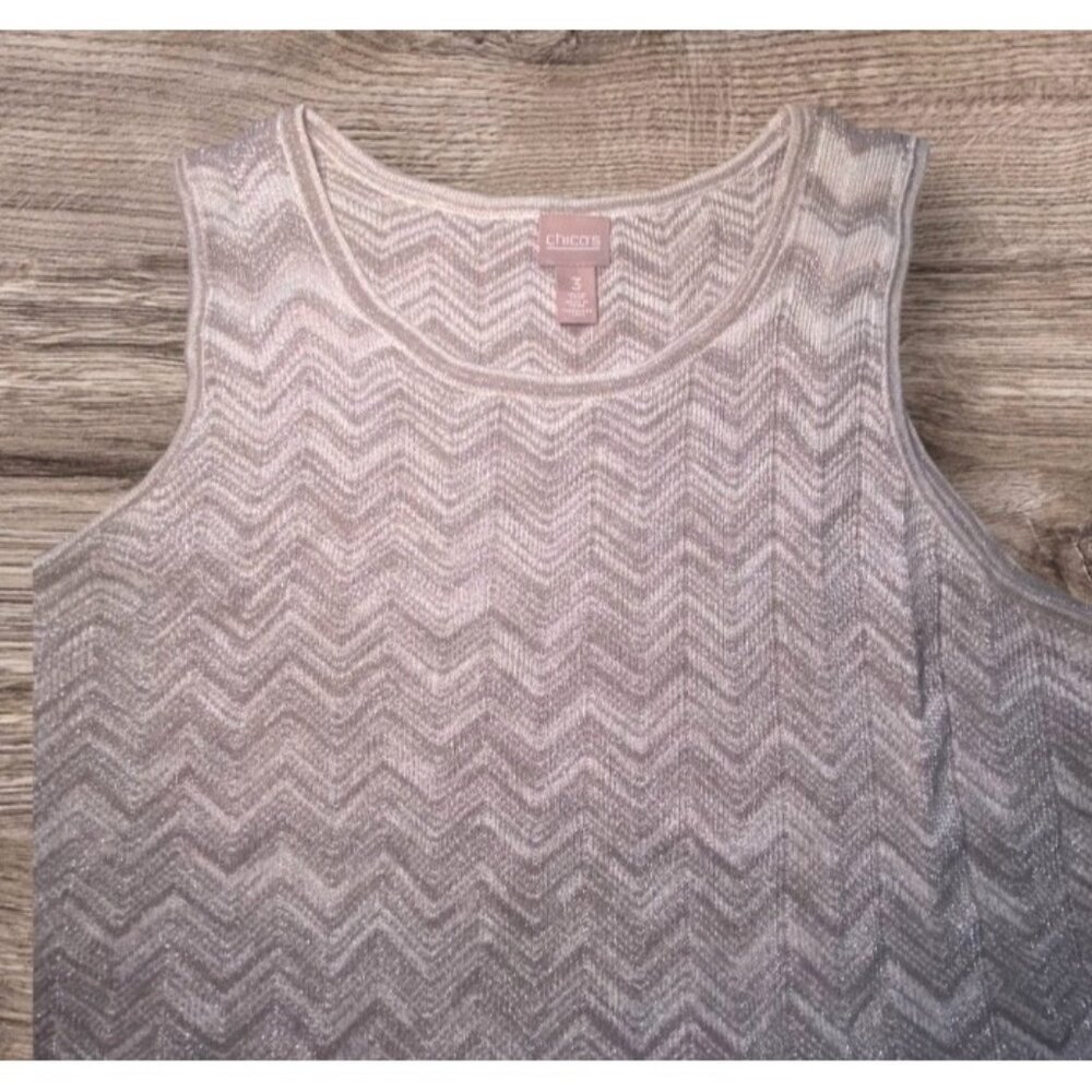 Chicos Sz 3 Silver Chevron Sleeveless Knit Top Size XL Casual Comfort Layering